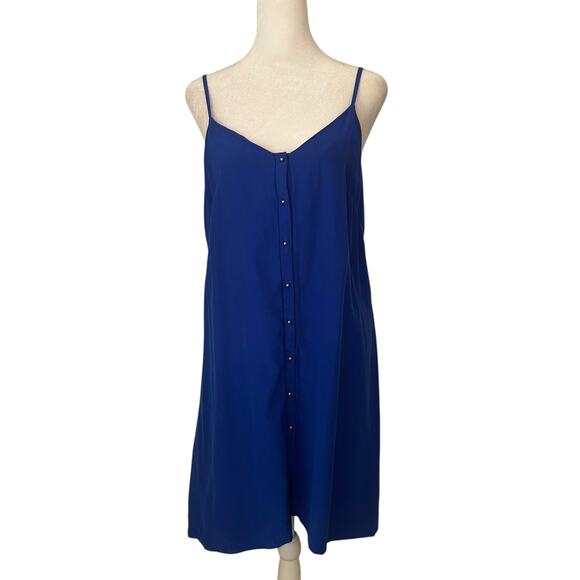 Amanda Uprichard cobalt blue button front sleeveless silk mini dress size M - Picture 1 of 12